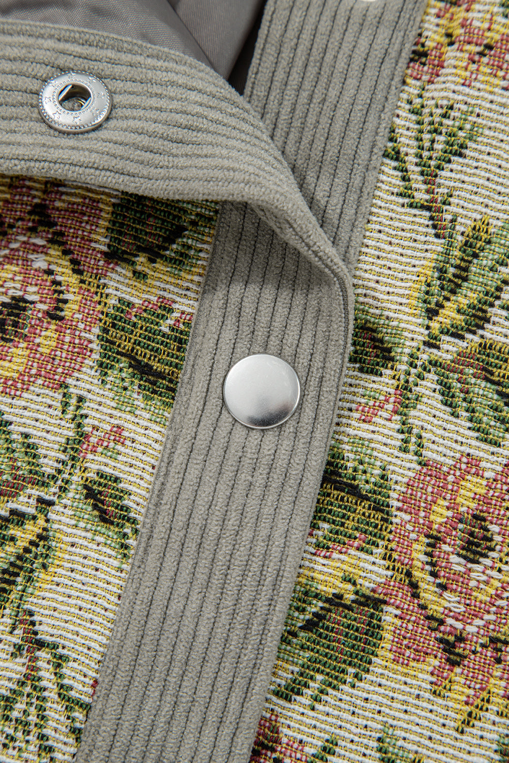 Sage Green Ribbed Retro Floral Patchwork Shirt Style Jacket