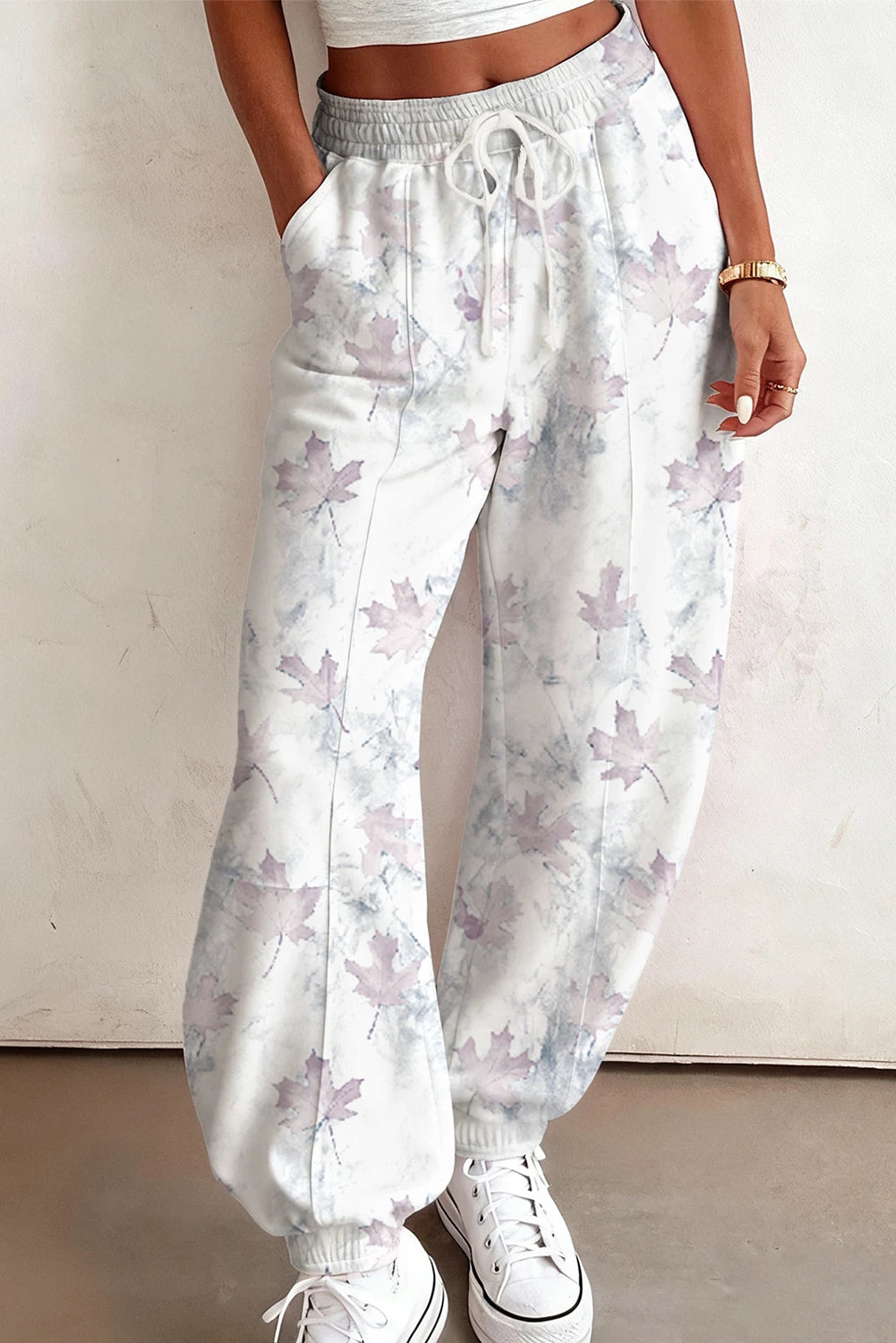 Beige Camo Print Baggy Drawstring Jogger Sweatpants