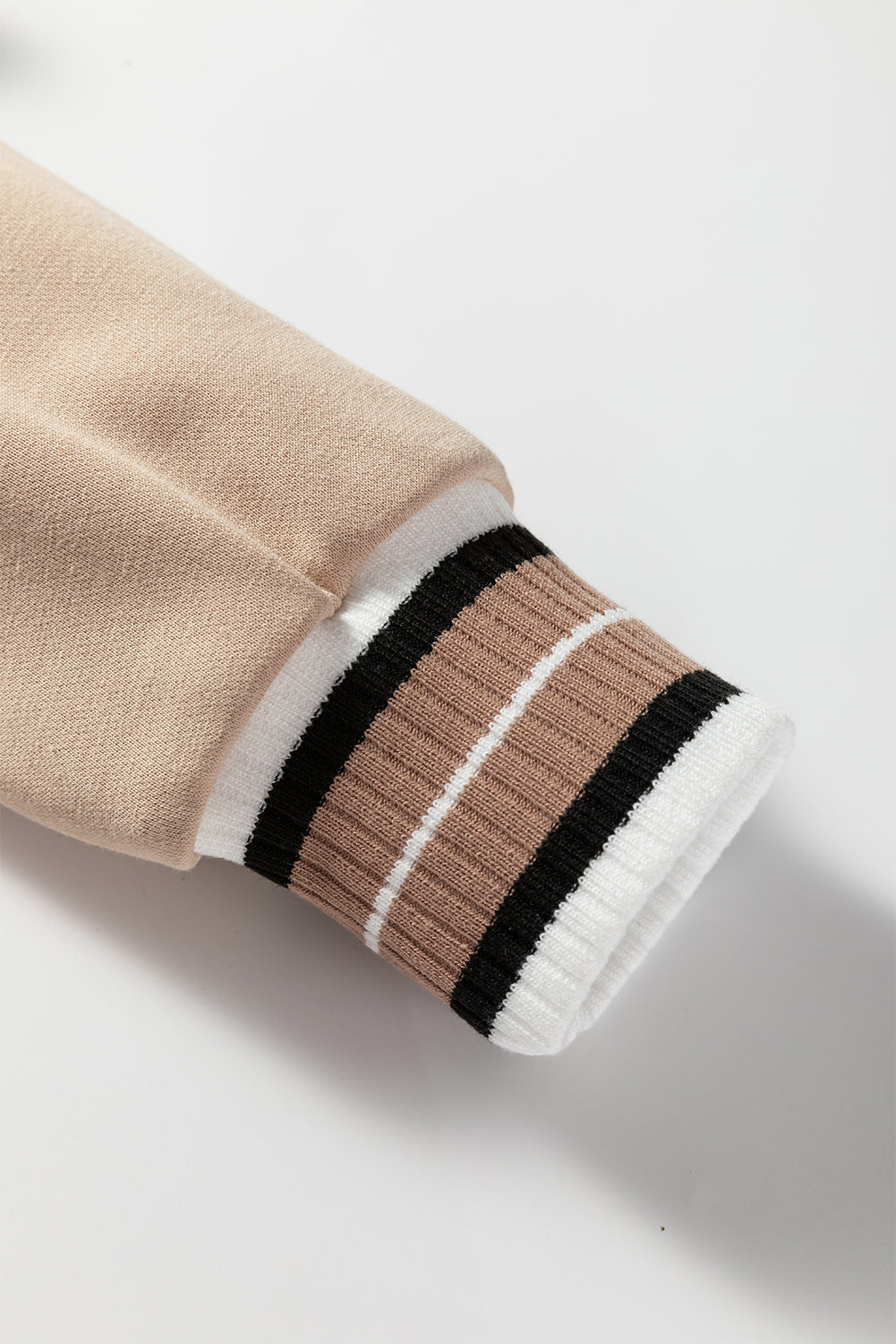 Gray Varsity Contrast Striped Trim V Neck Sweatshirt