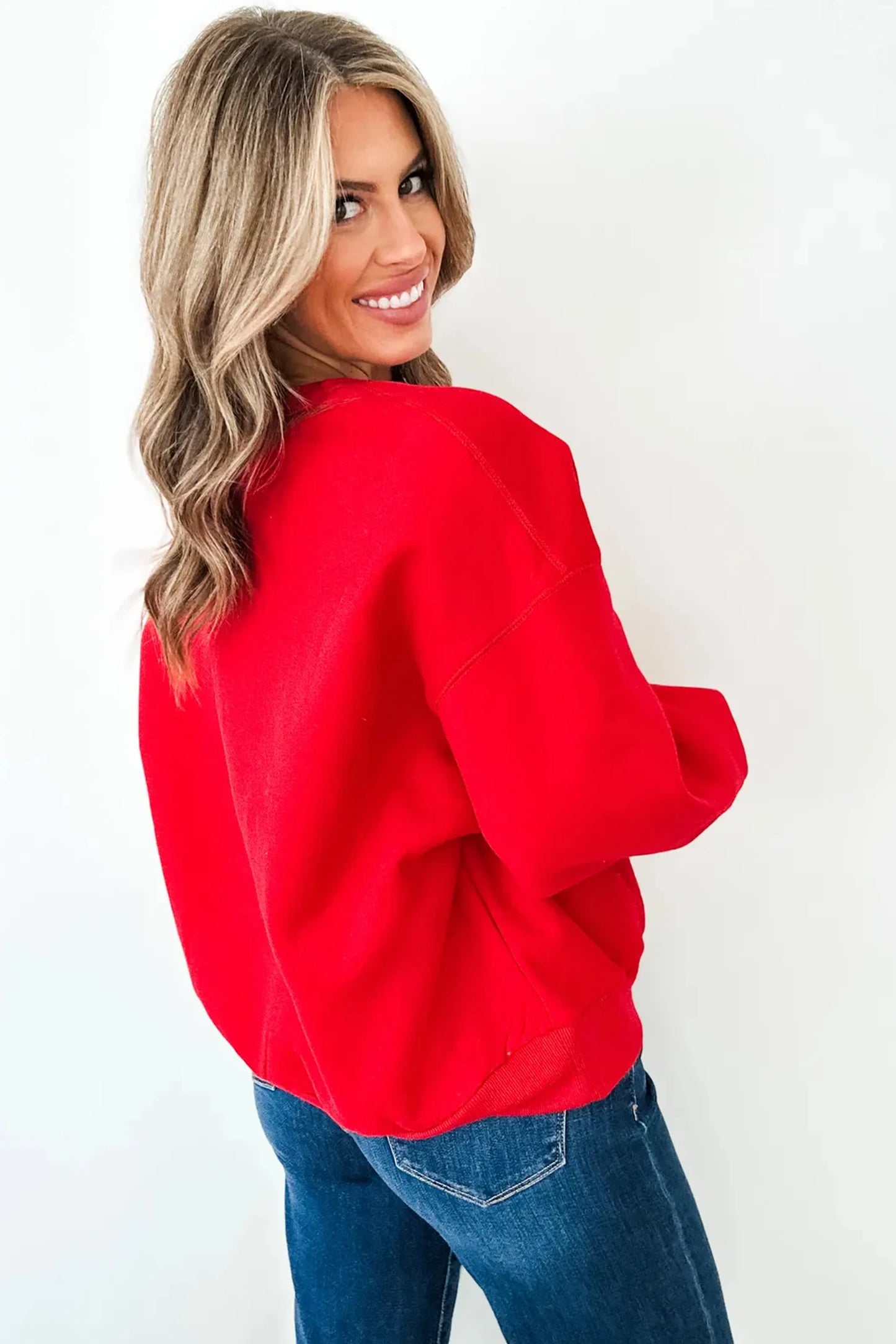 GAMEDAY Embroidered Patch Pattern Casual Shift Sweatshirt