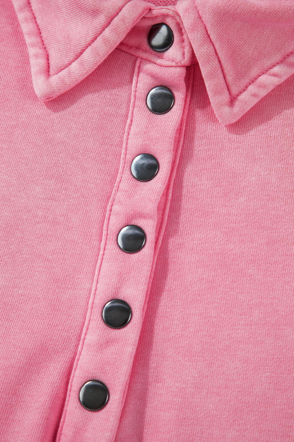 Black Solid Snap Buttons Collared Balloon Sleeve Oversized Sweatshirt