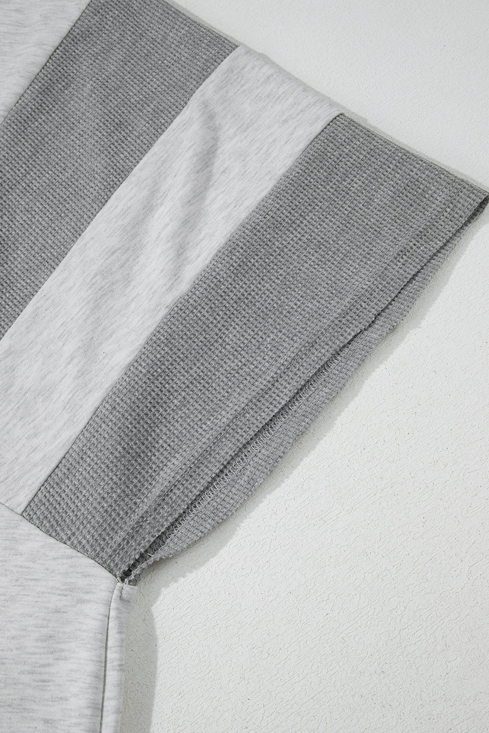 Light Grey Two Tone Contrast Waffle Knit Patched Buttoned V Neck Top