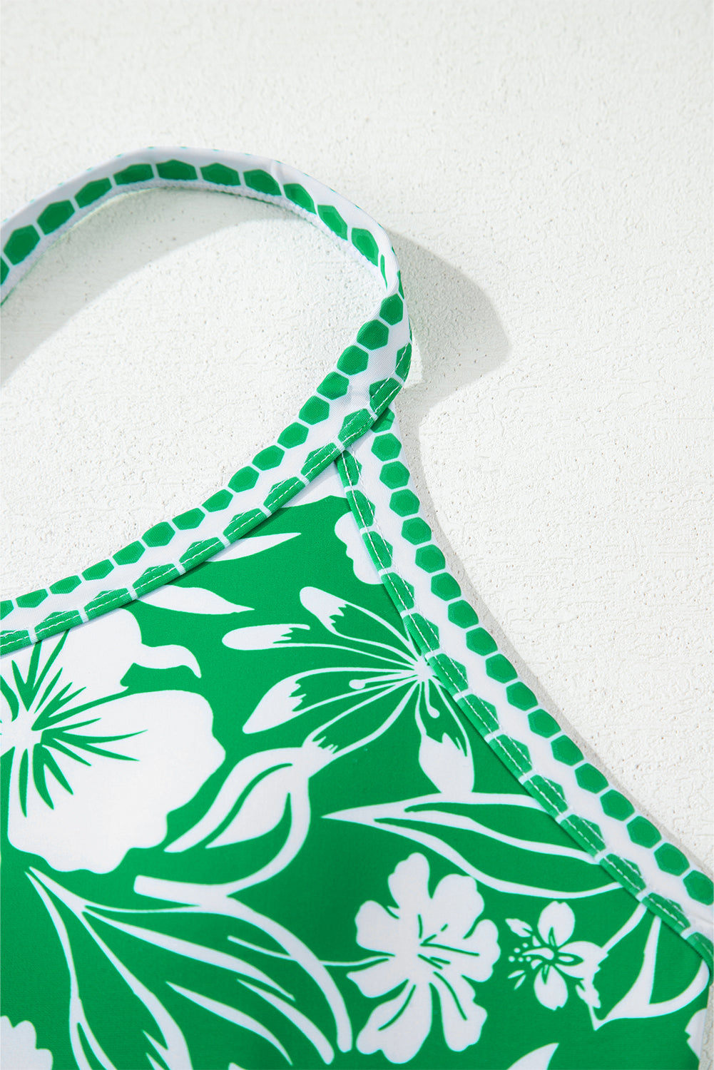 Green Floral Print One Shoulder High Waist Bikini Set