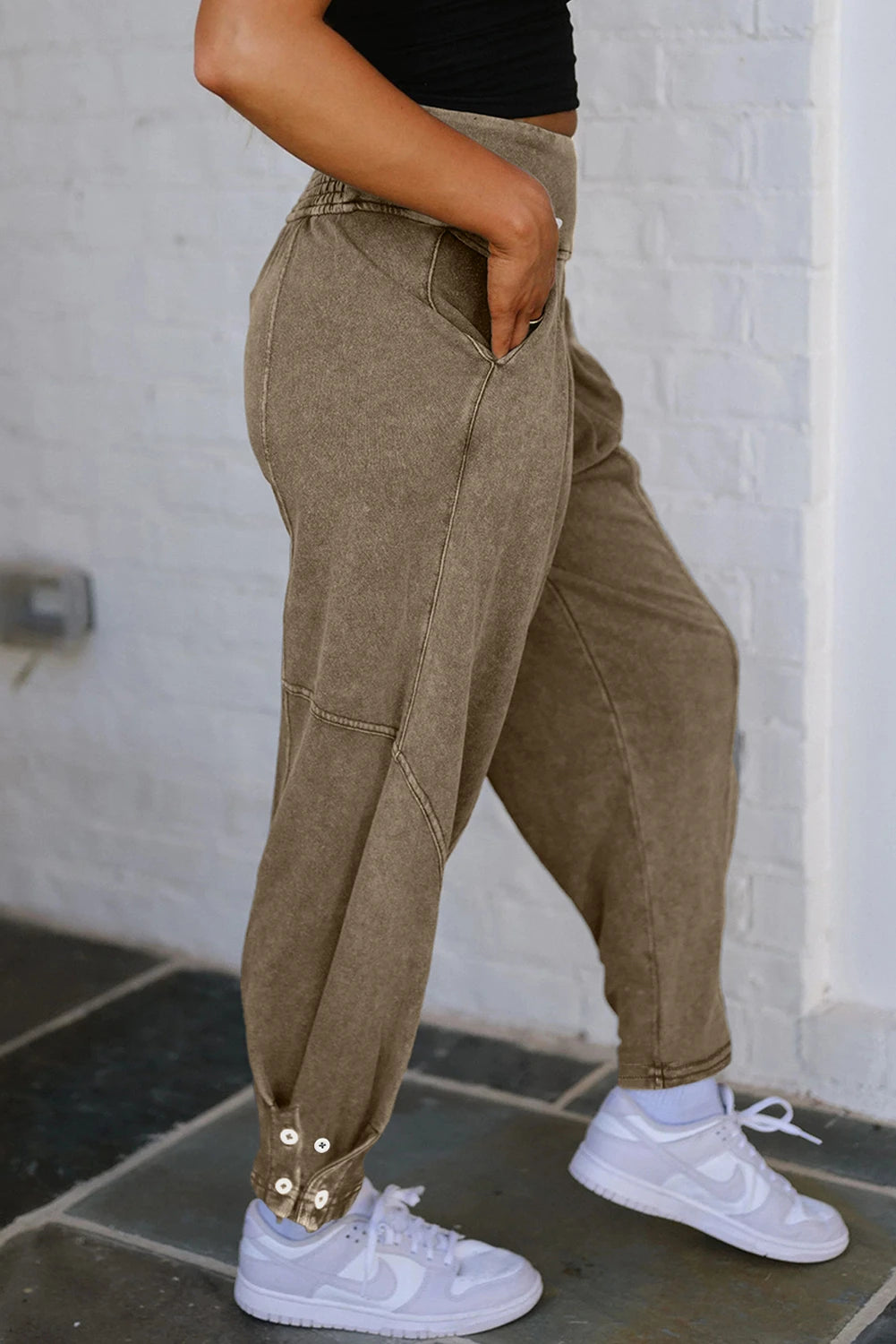 Mineral Wash Jogger Style High Waist Casual