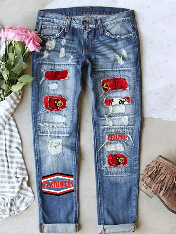 Custom Distressed Patchwork Ripped Denim Jeans Women