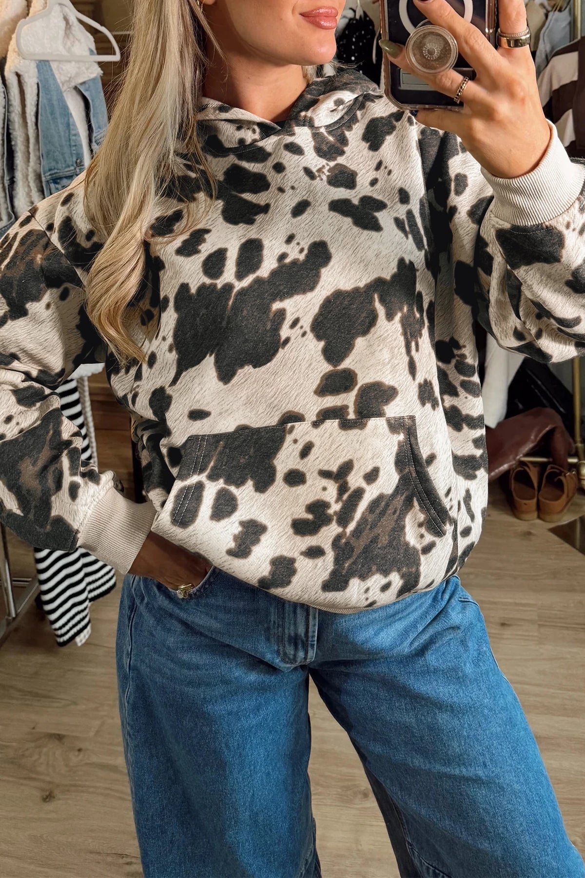 Multicolour Western Print Long Sleeve Pocket Regular Fit Hoodie