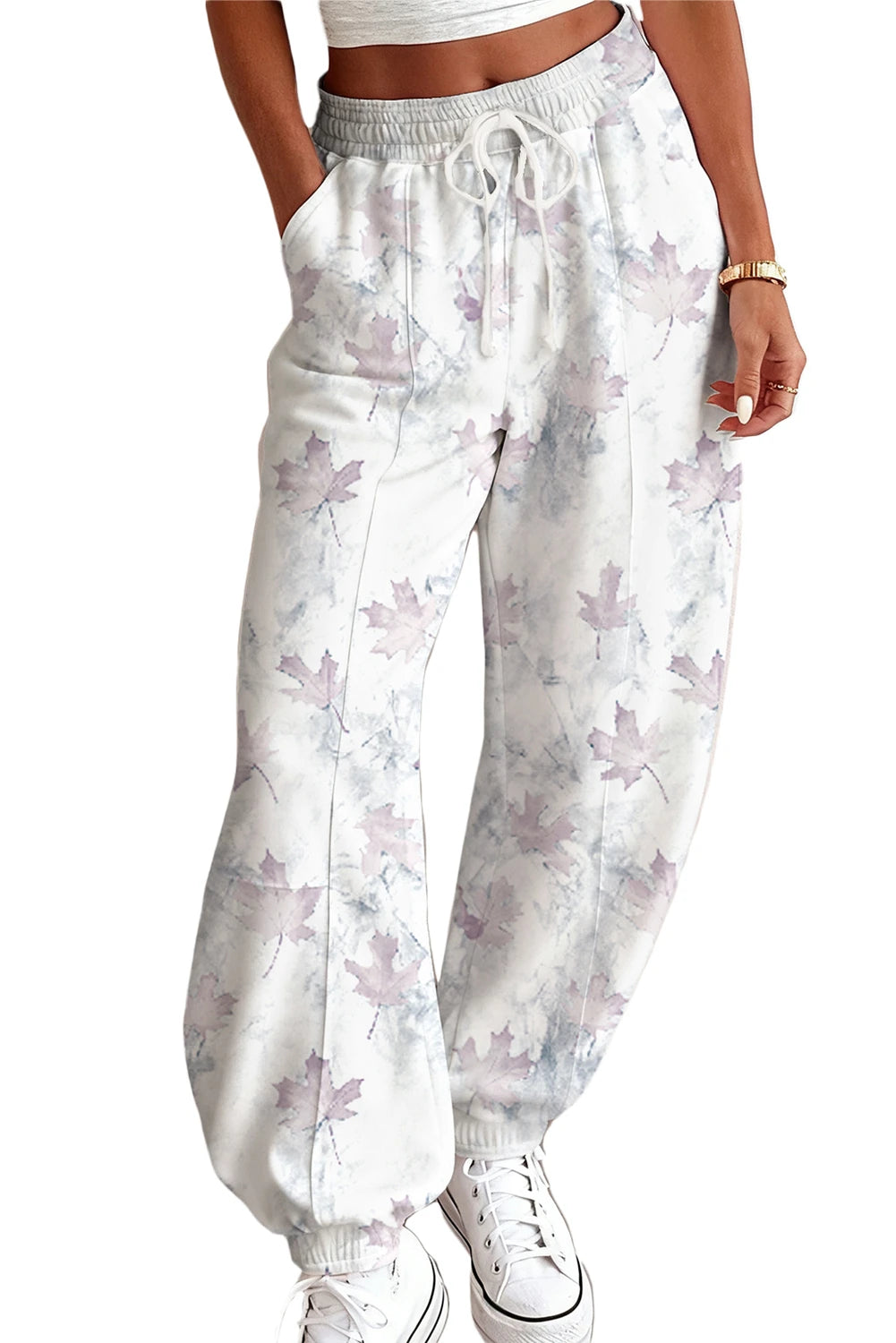 Beige Camo Print Baggy Drawstring Jogger Sweatpants