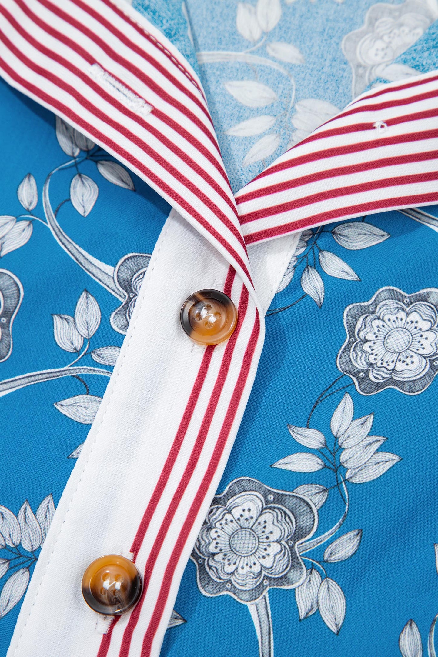 Striped Floral Cotton Blouse Short Sleeve Casual Shift
