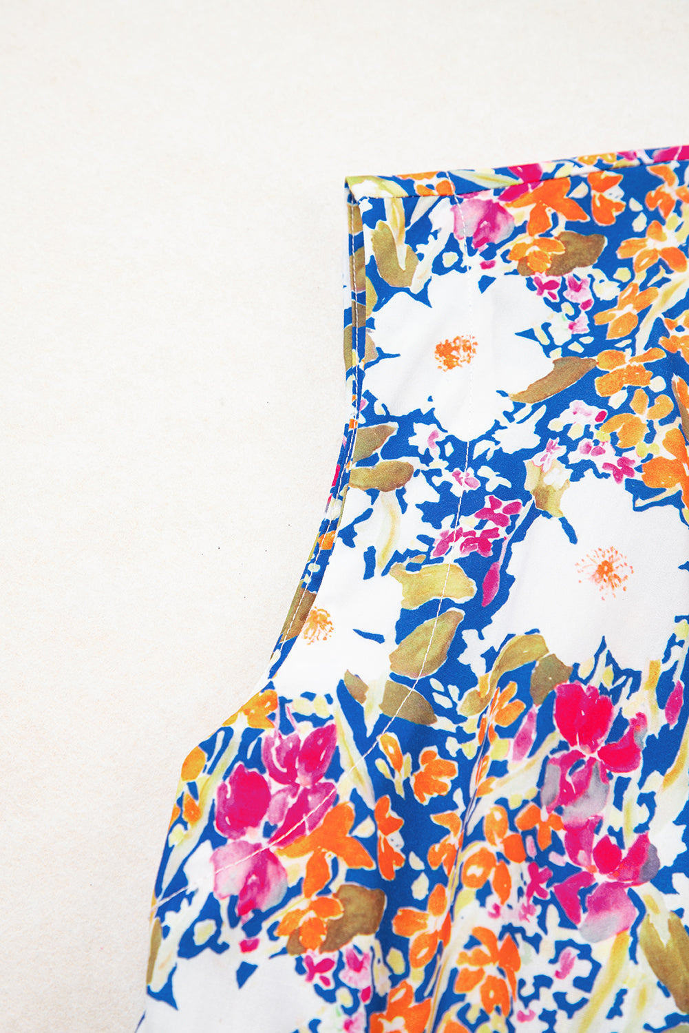 Green Floral Print Bow Applique Slit Sleeveless Peplum Blouse