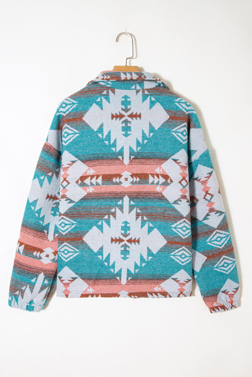 Khaki Quarter Zip Elastic Cuffs Aztec Sweatshirt