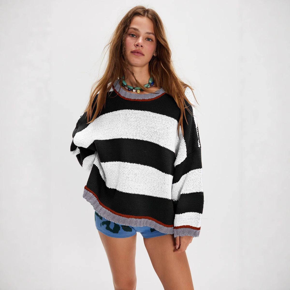 Colorblock Striped Knit Sweater | Oversized Pullover Top