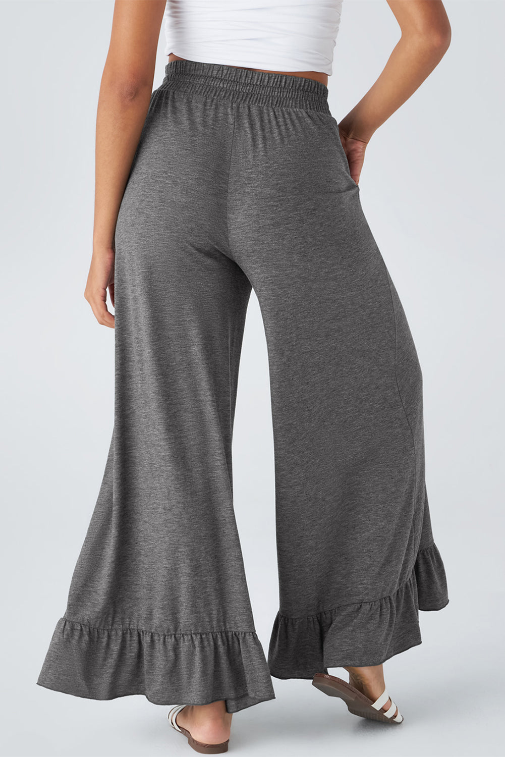 Wide Leg Pull On High Waist Pants with Pockets