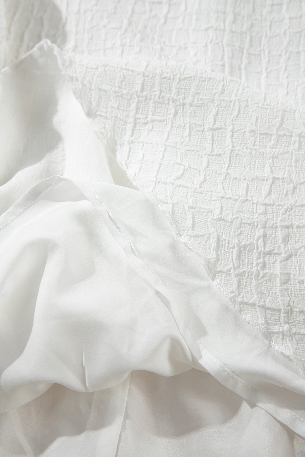 White Textured Frilled High Neck Sleeveless Ruffled Mini Dress