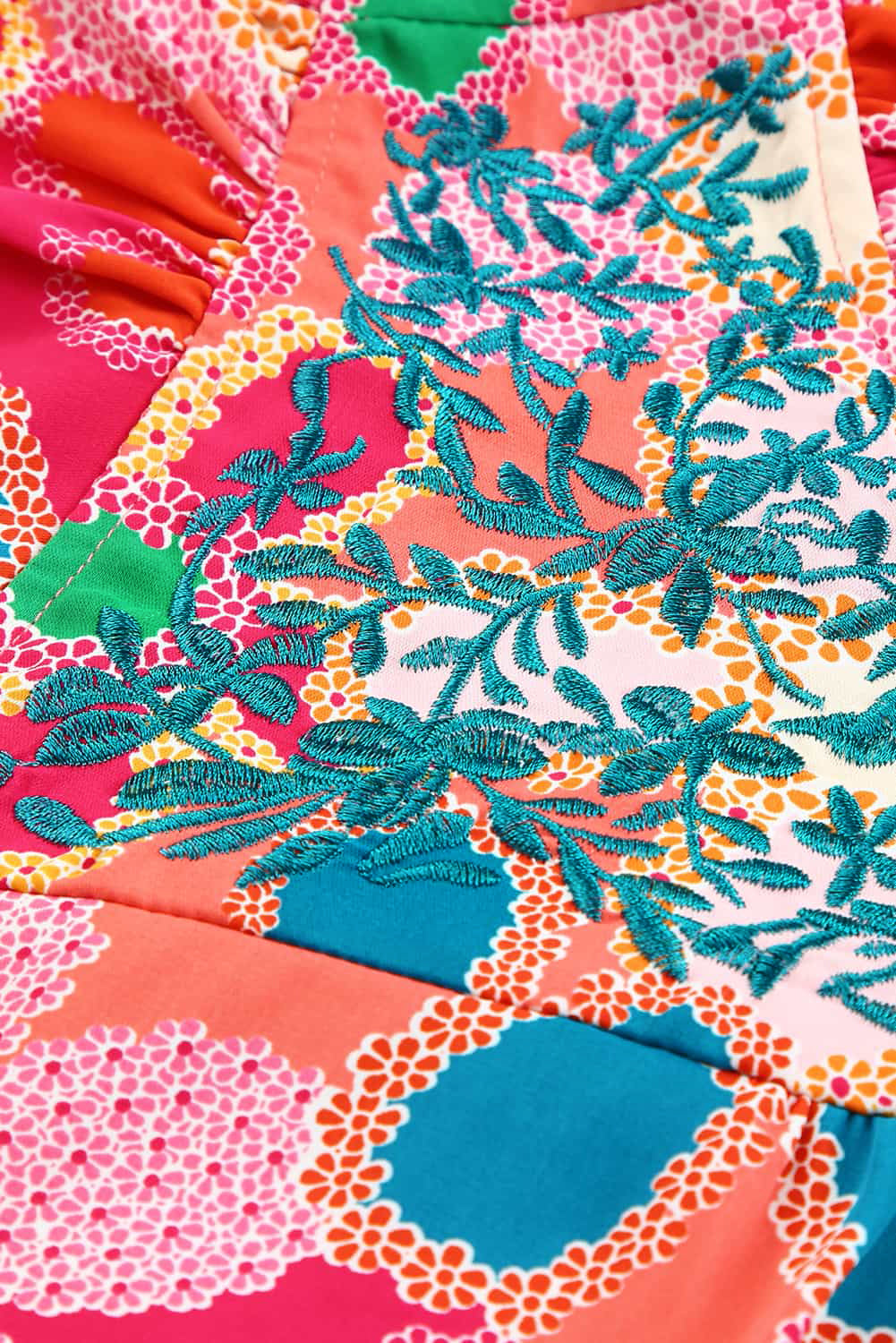 Embroidered Detail Floral Print Ruffle Trim Tank Top