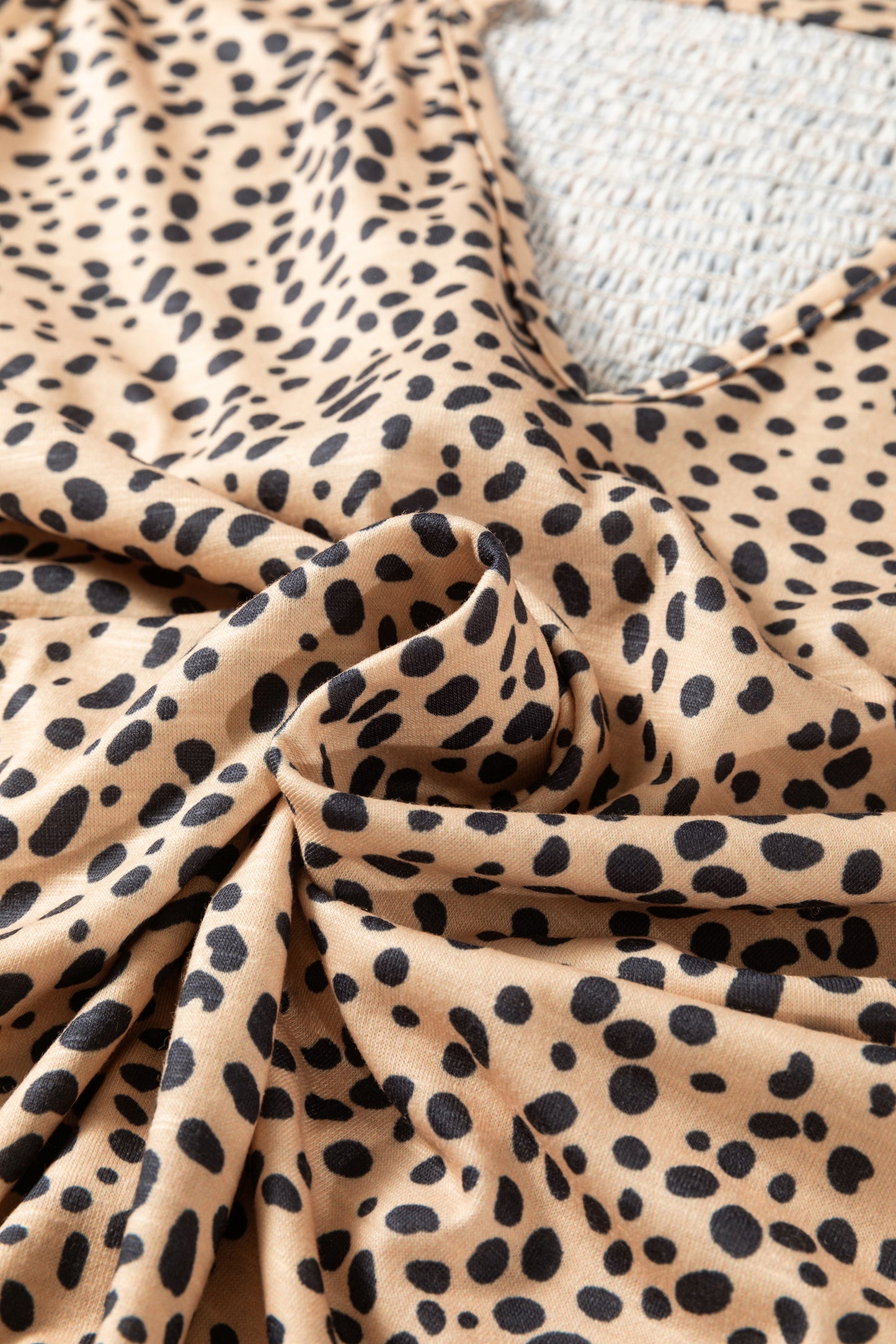 Apricot Cheeath Print Frilled V Neck Shirred Detail Short Sleeve Blouse