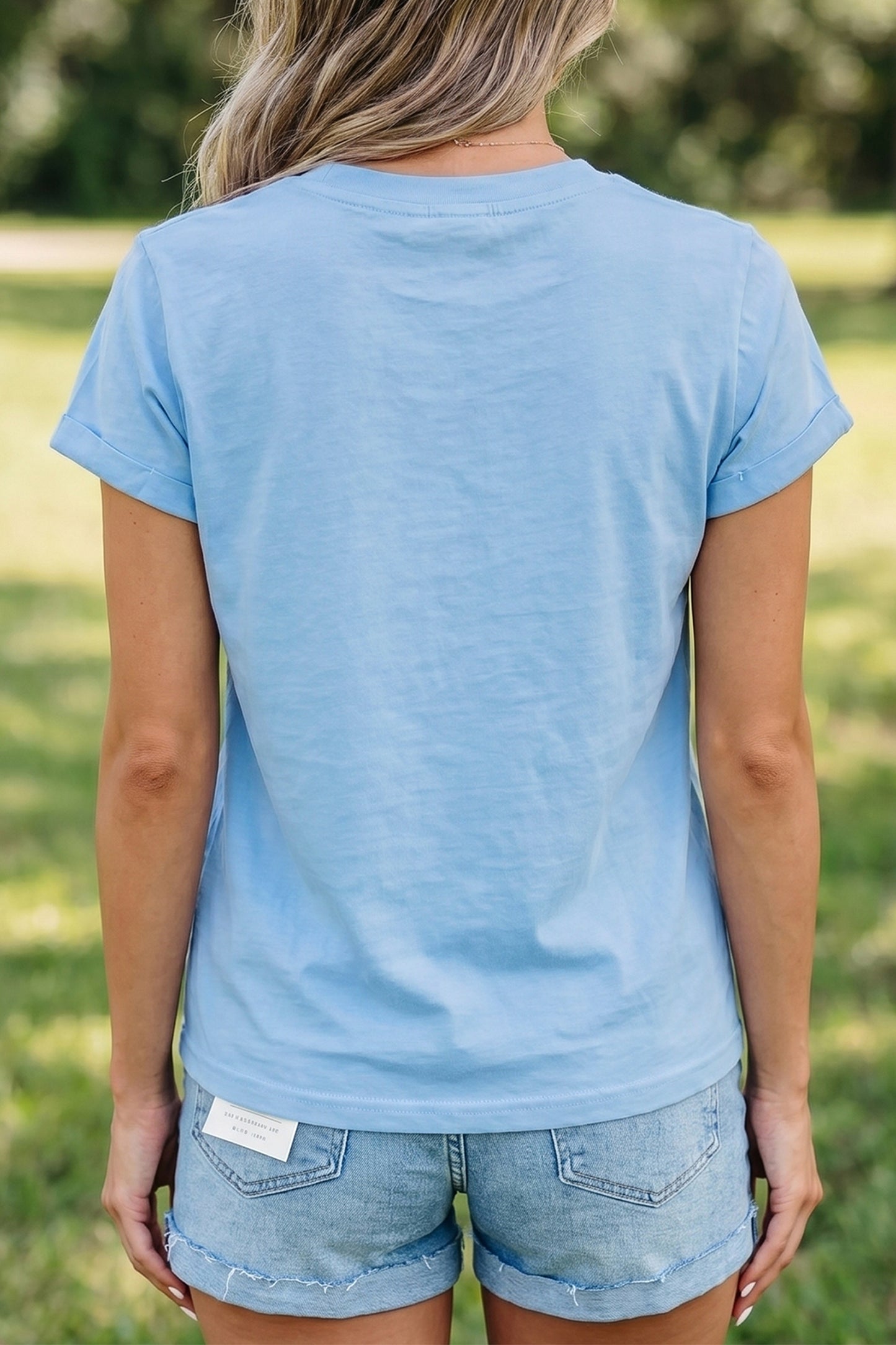 Flag Print Polyester Tee Short Sleeve Casual Shift