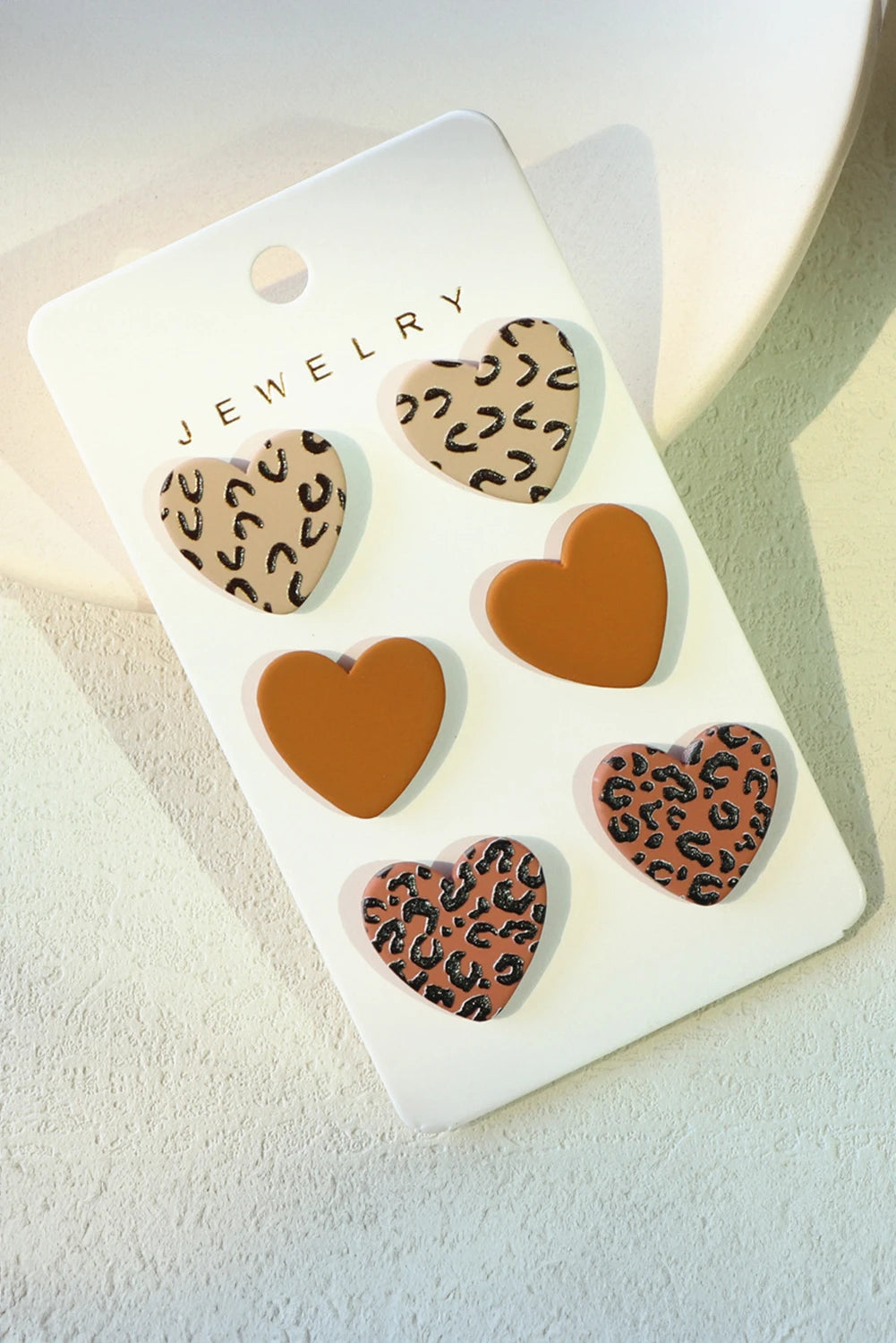 Thai Curry 3 Pairs Leopard Heart Studded Earring Set