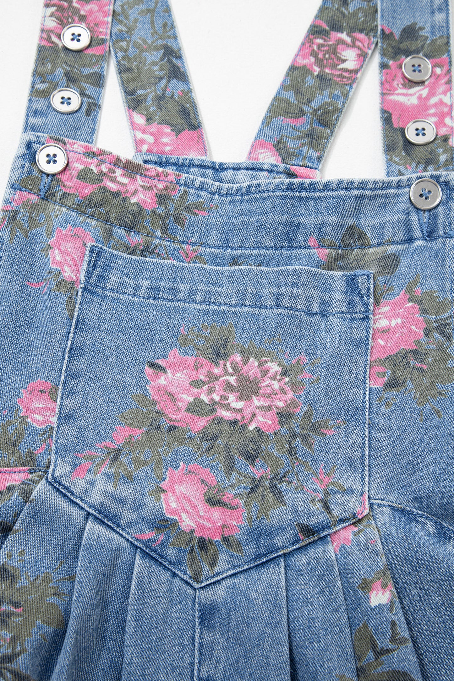 Floral Denim Shortalls Vintage Boho Loose Fit Romper