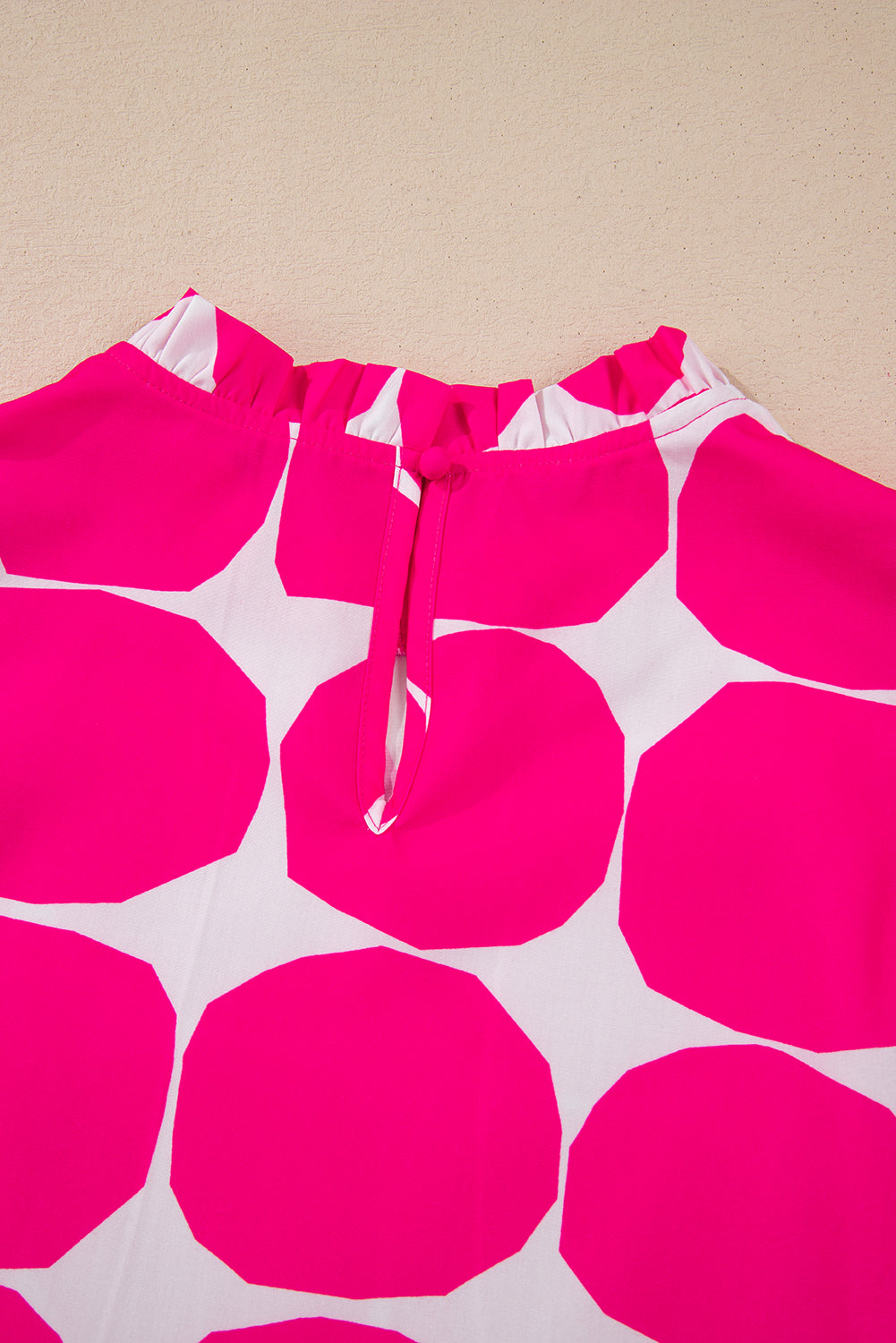 Rose Bubblegum Pattern Frilled Collar Flutter Sleeve Top