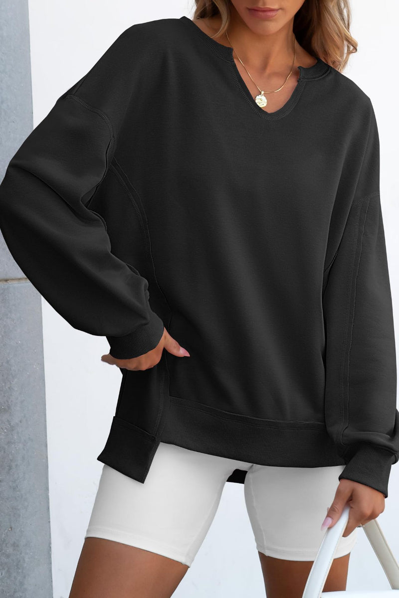 Striped V-Neck Pullover Sweatshirt with Contrast Trim