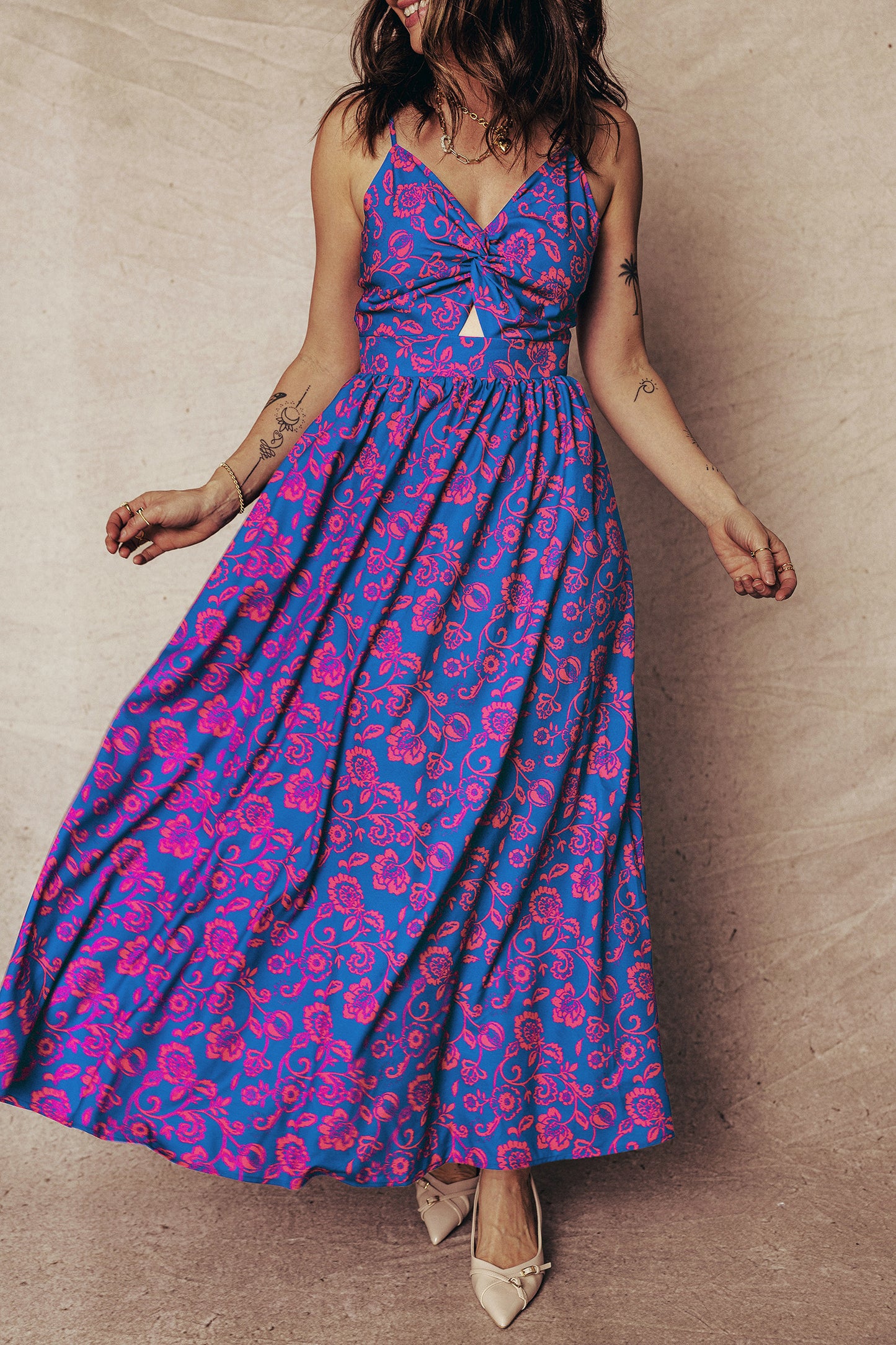 Floral Boho Maxi Dress Cutout Back Vacation Style