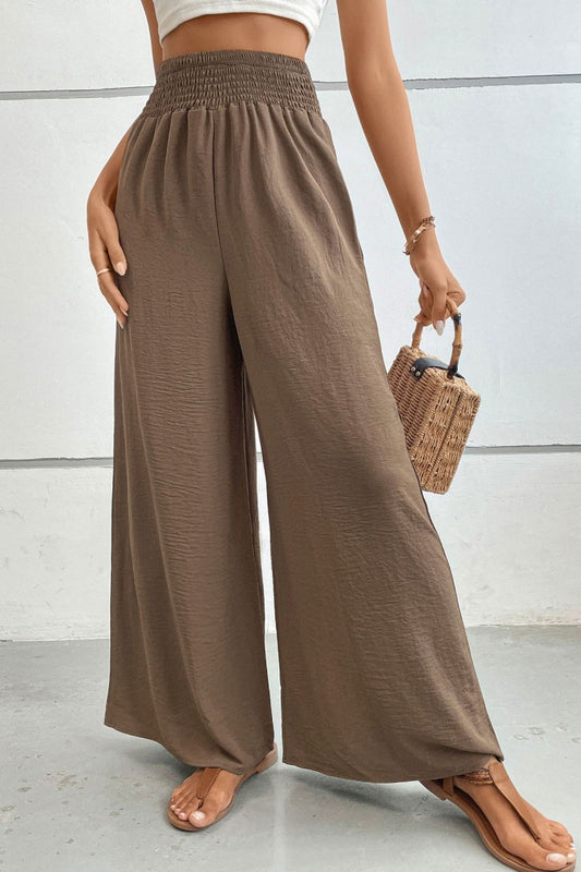 Smocked High Waist Wide Leg Palazzo Pants