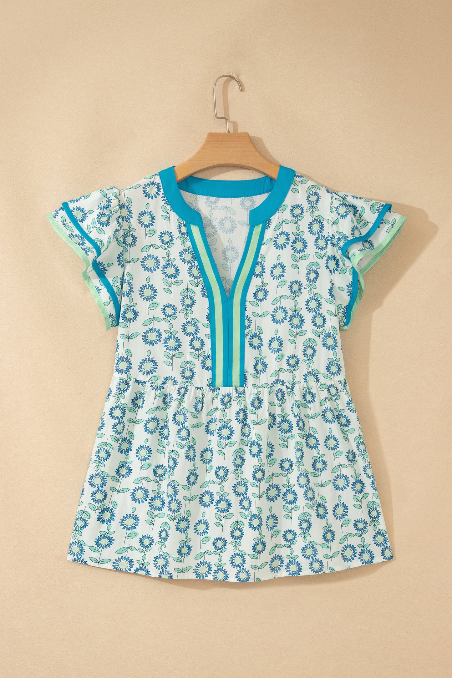 Floral Cotton Blend Babydoll Blouse Flutter Sleeve Top