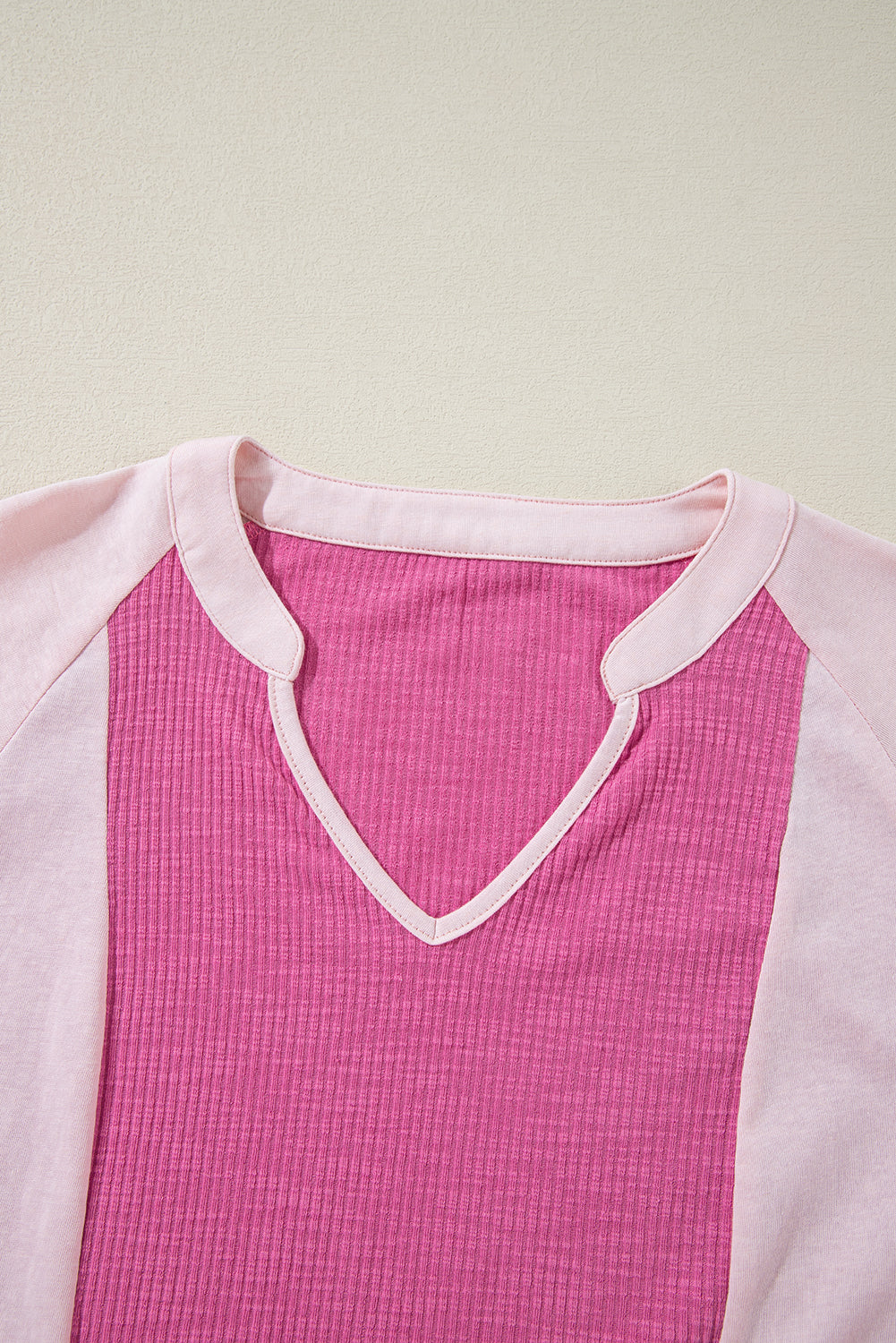 Textured Colorblock 3/4 Sleeve Oversize Top