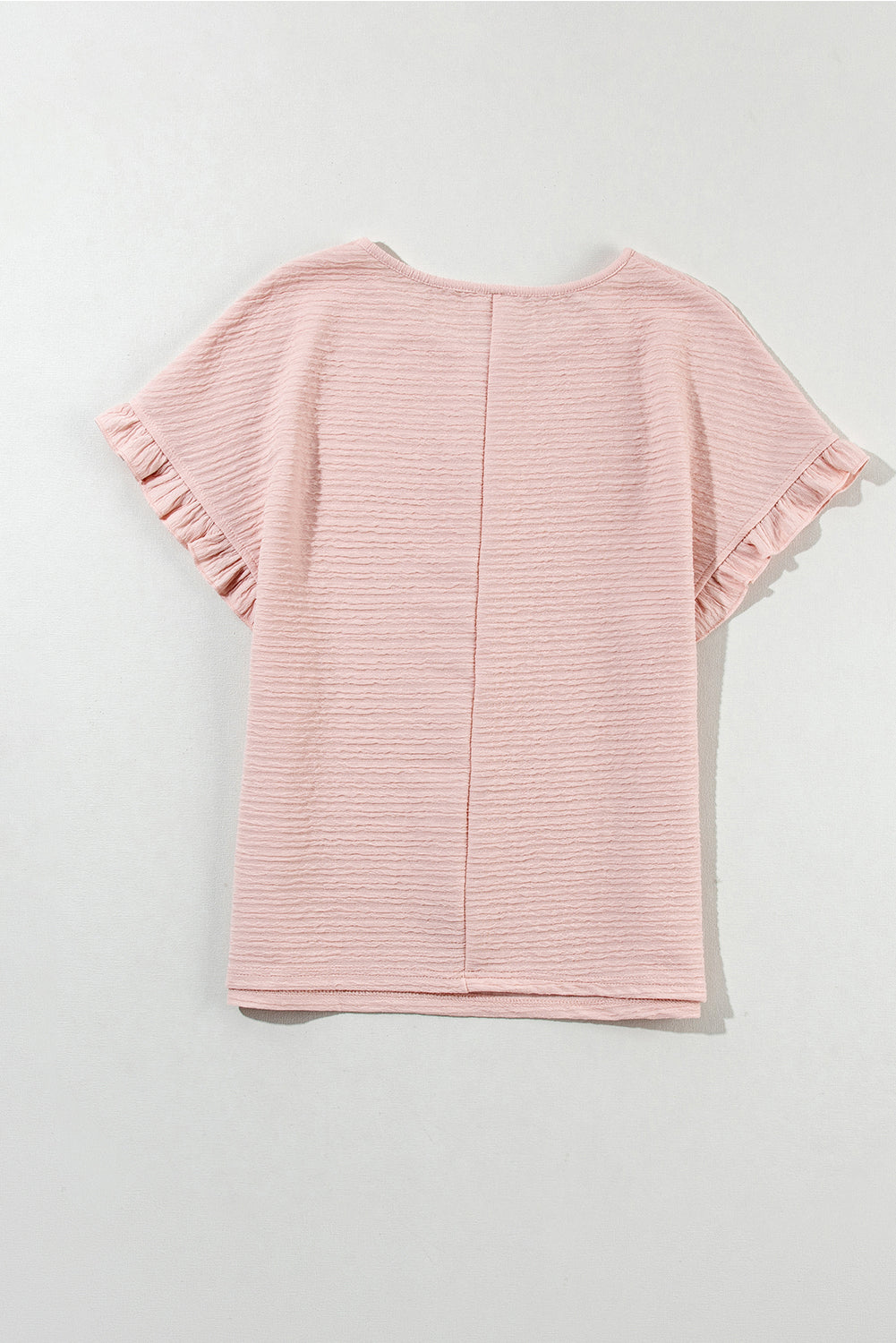 Solid Textured Ruffled Short Sleeve Blouse