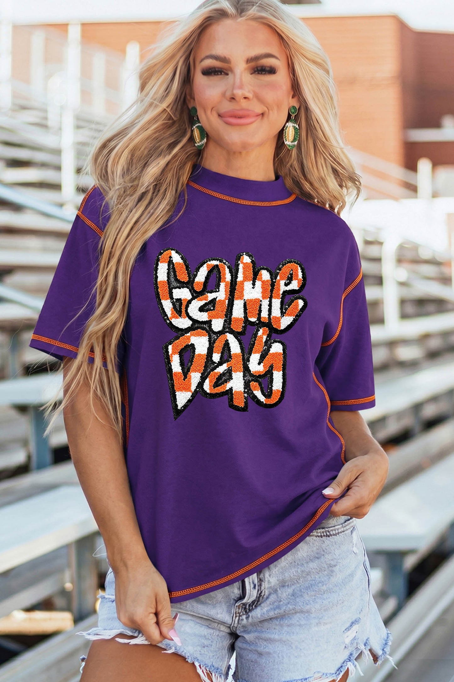 Game Day Cotton Graphic Tee Trendy Football Fan Top