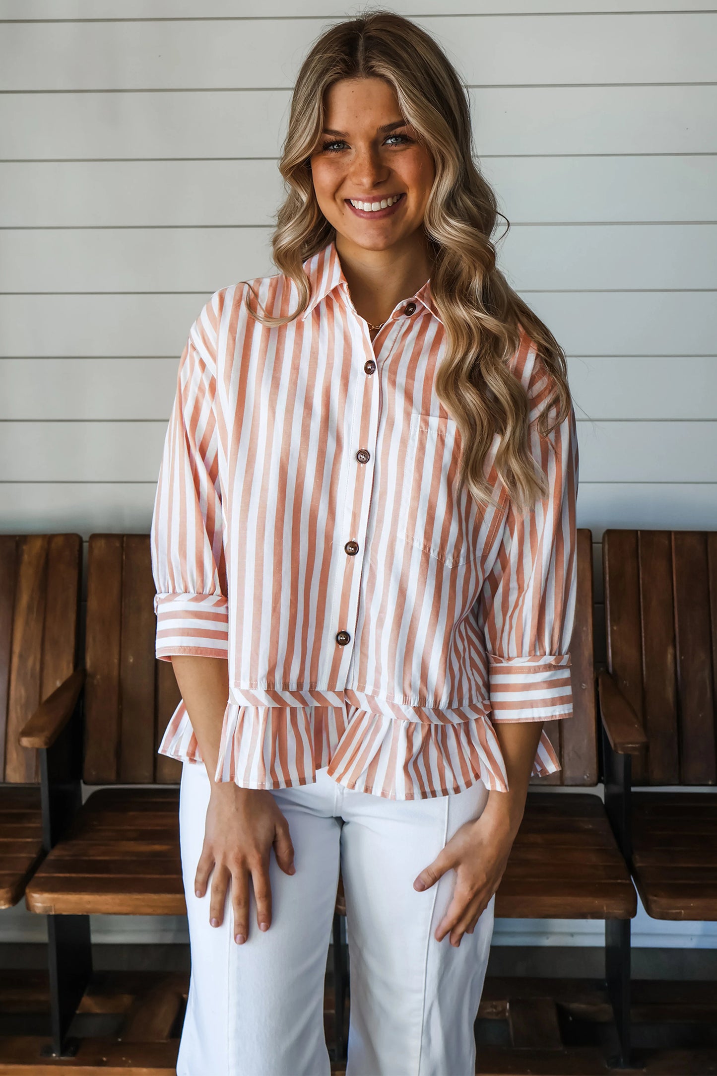 Striped Blouse Casual Peplum Boutique Shirt