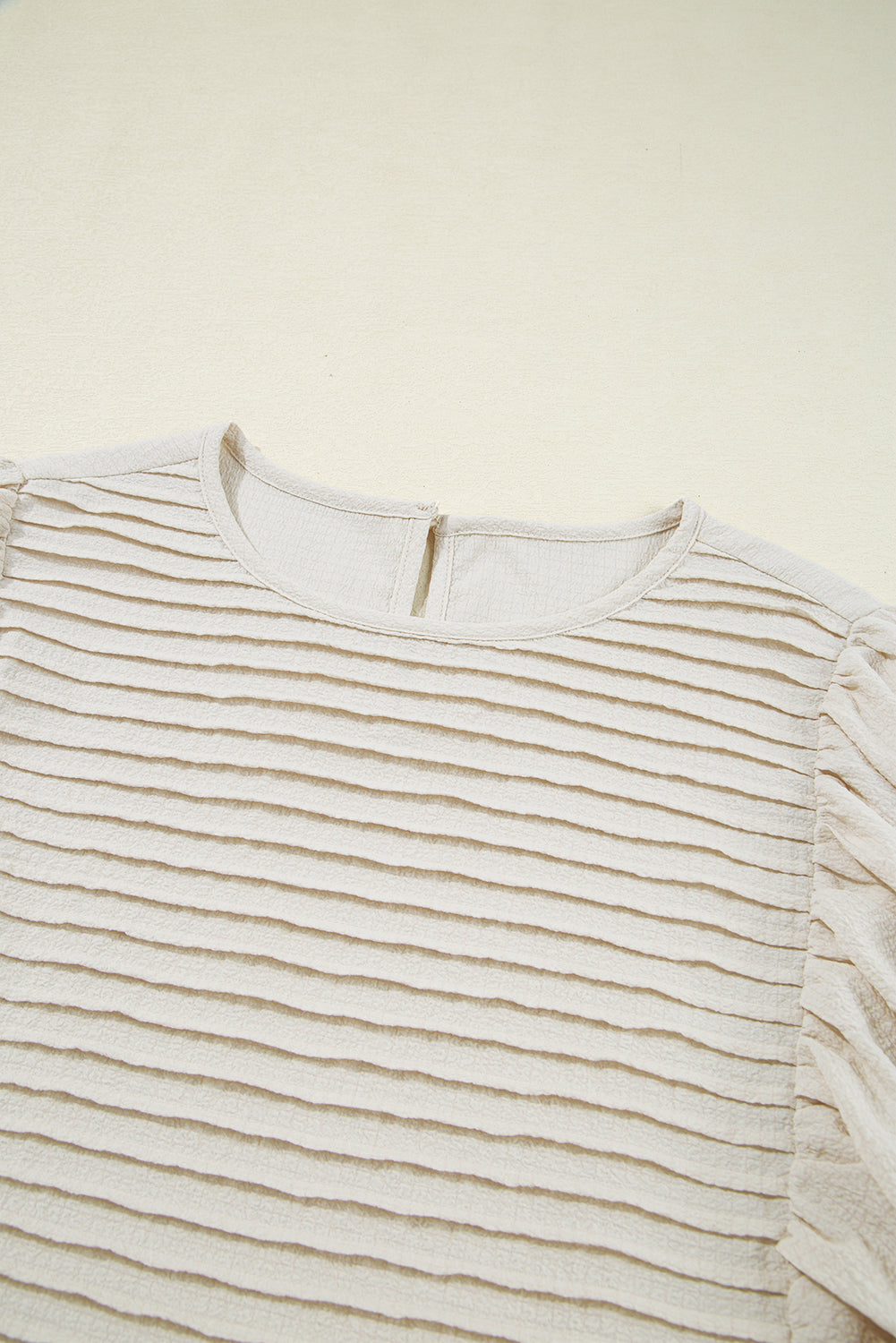 White Textured Ruffled Puff Sleeve Loose Dress