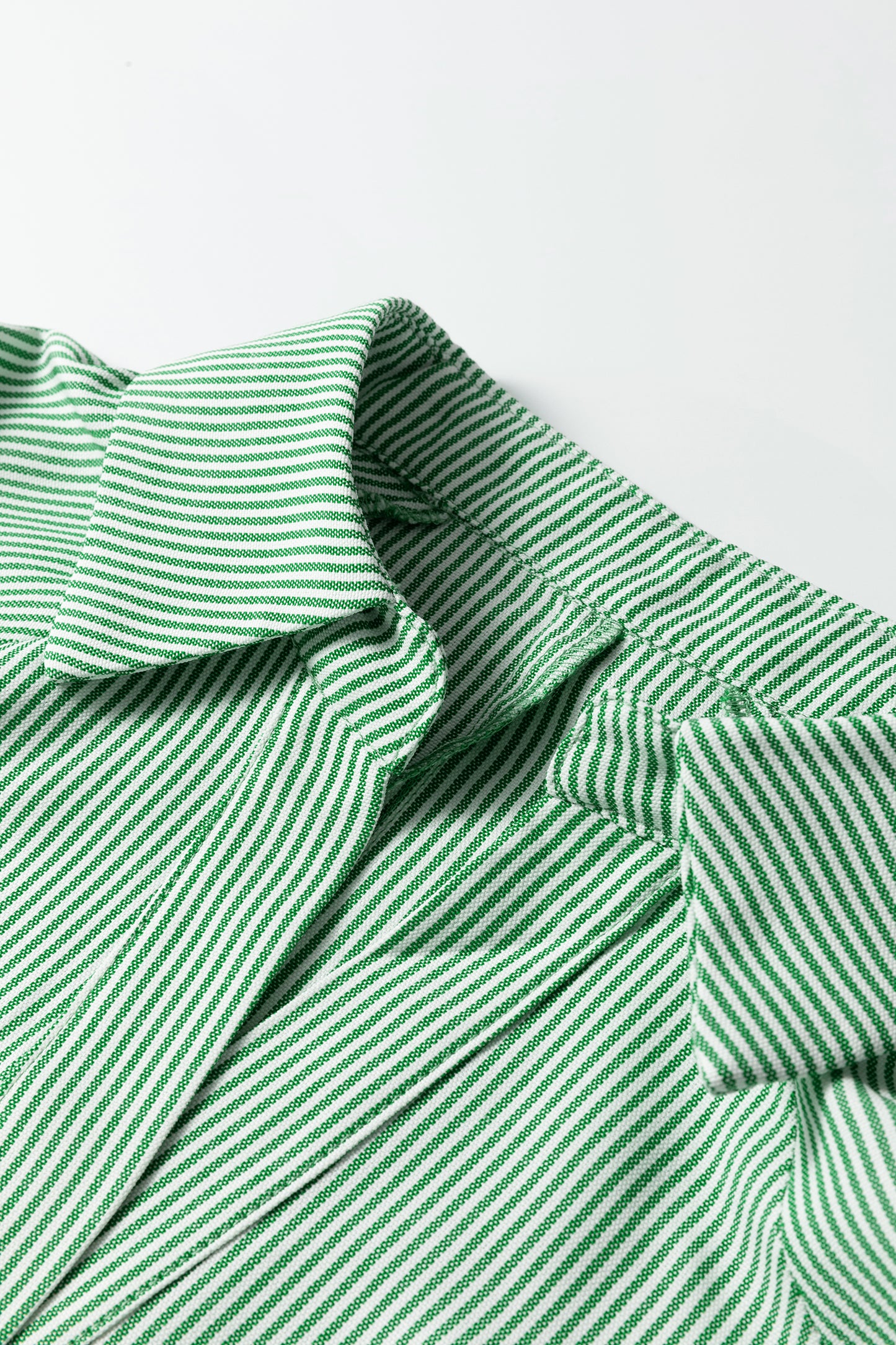 Mint Green Striped Print Collared Split Neck Half Sleeve Blouse