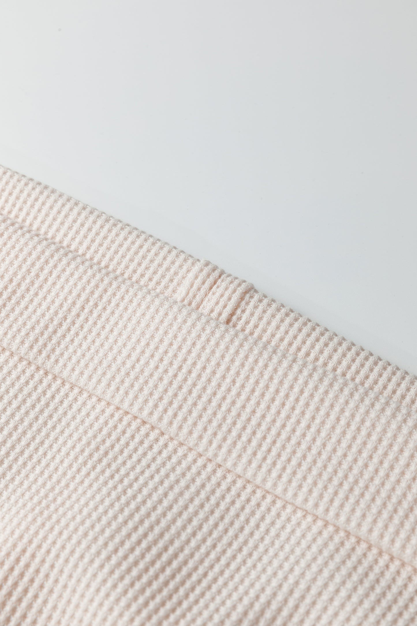 Old Rose Solid Color Waffle Knit Asymmetric Neck Long Sleeve Top