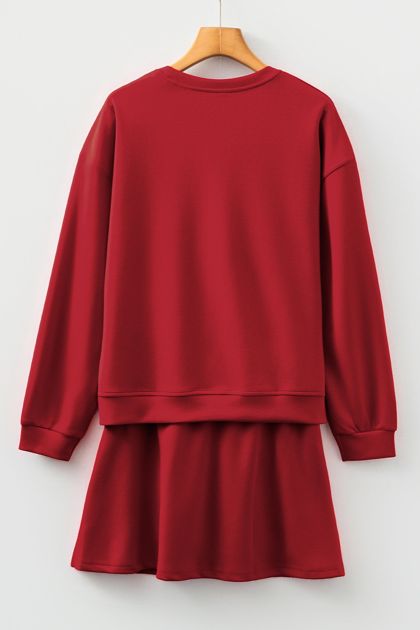 Jet Stream Solid Color Drop Shoulder Pullover Drawstring Mini Skirt 2pcs Outfit