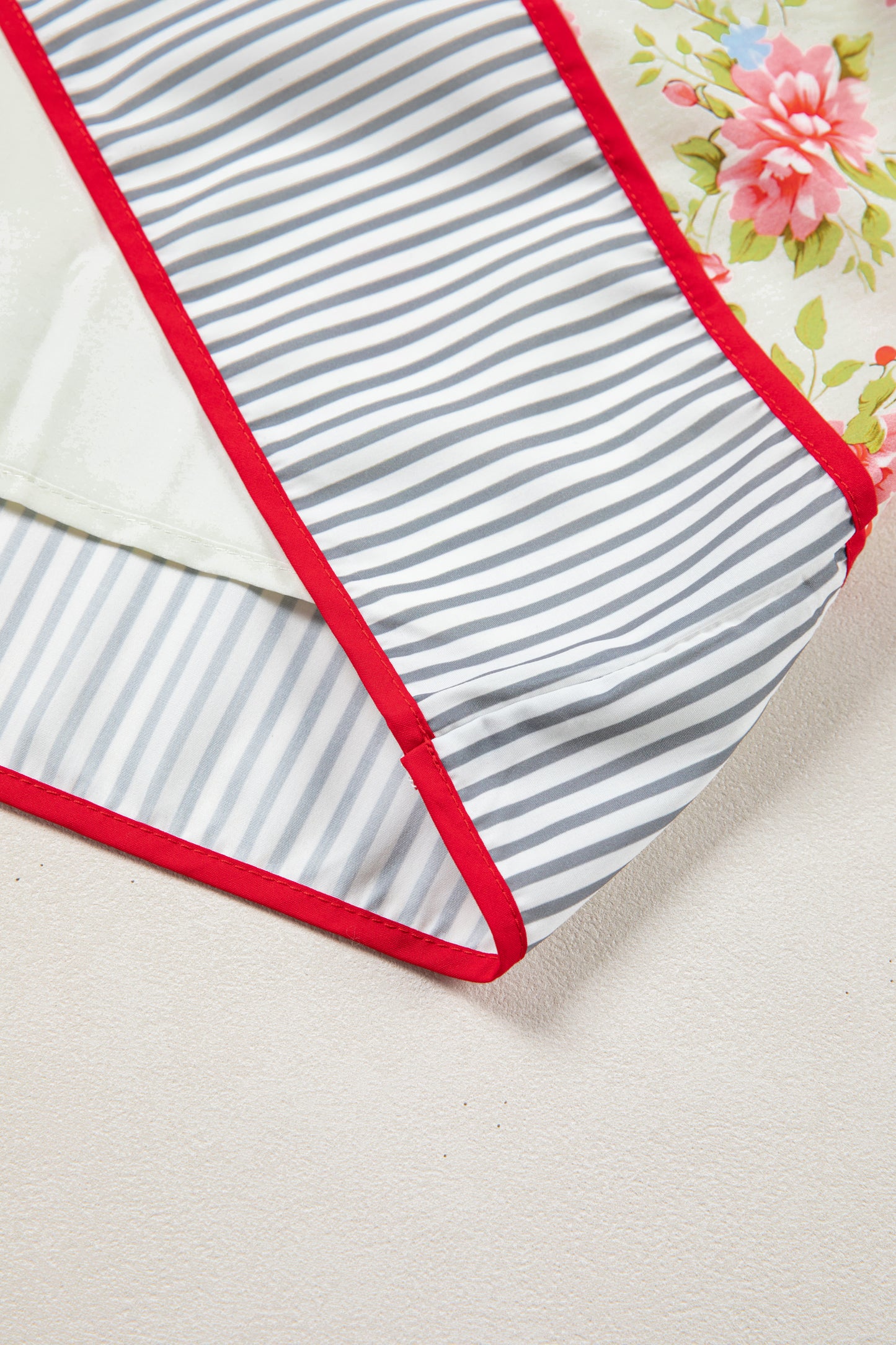 Apricot Striped Edge 3/4 Puff Sleeve Floral Dress