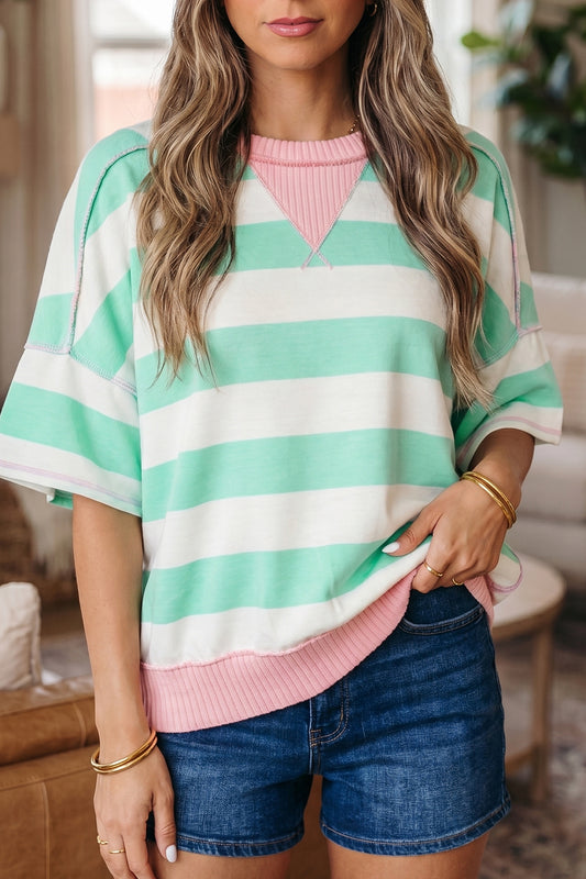 Striped Knit Top Oversized Color Block Boutique Tee