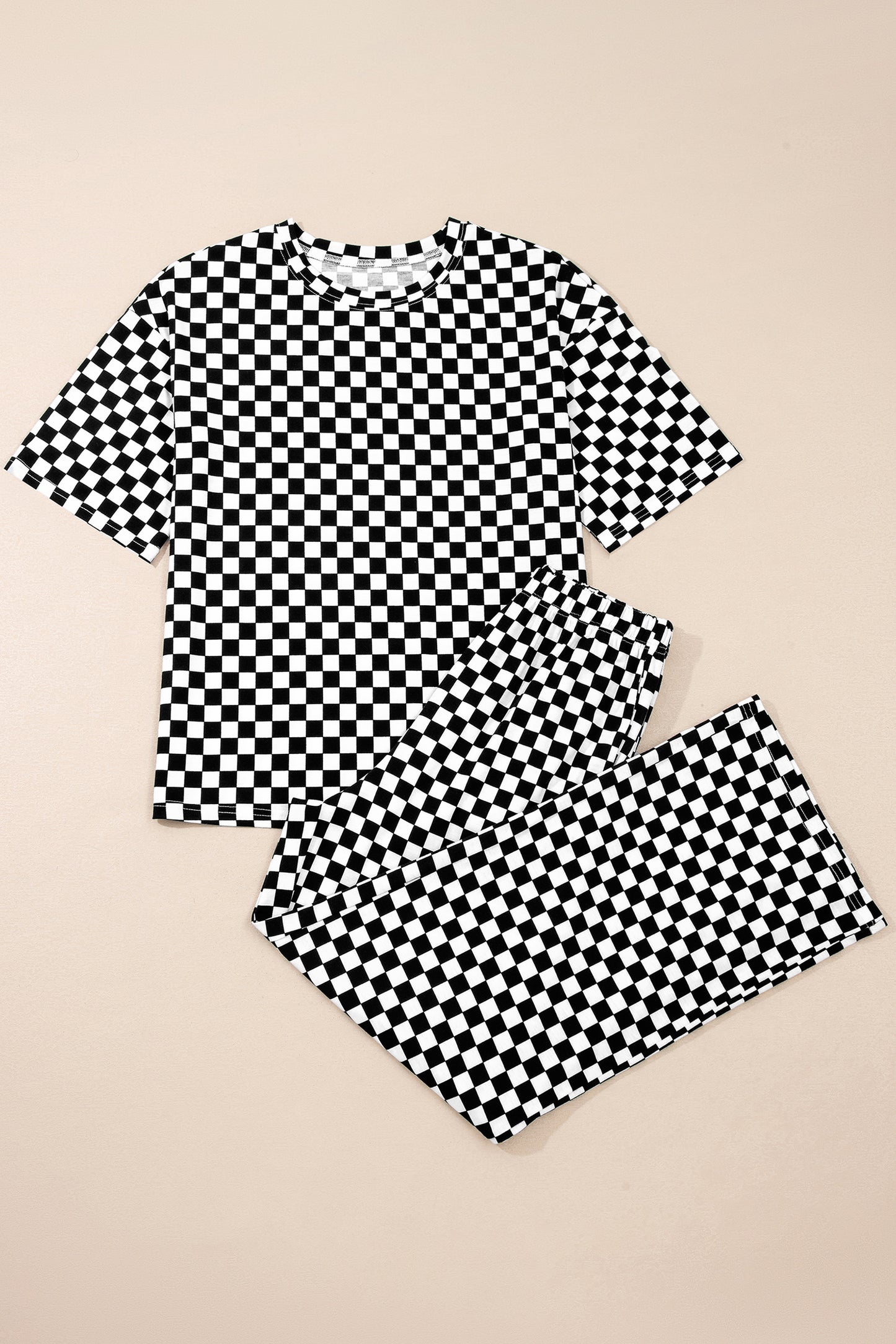 Khaki Checkered Print Half Sleeve Tee 2pcs Lounge Pant Set