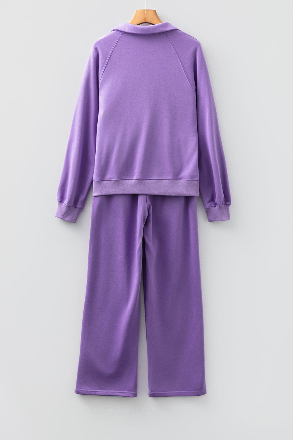 Sachet Pink Solid Color Collared Pullover and Central Seam Pants Set
