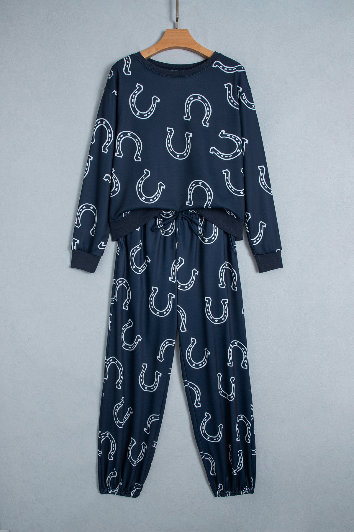 Blue Western Print Elastic Waist Pocket 2pcs Pant Set