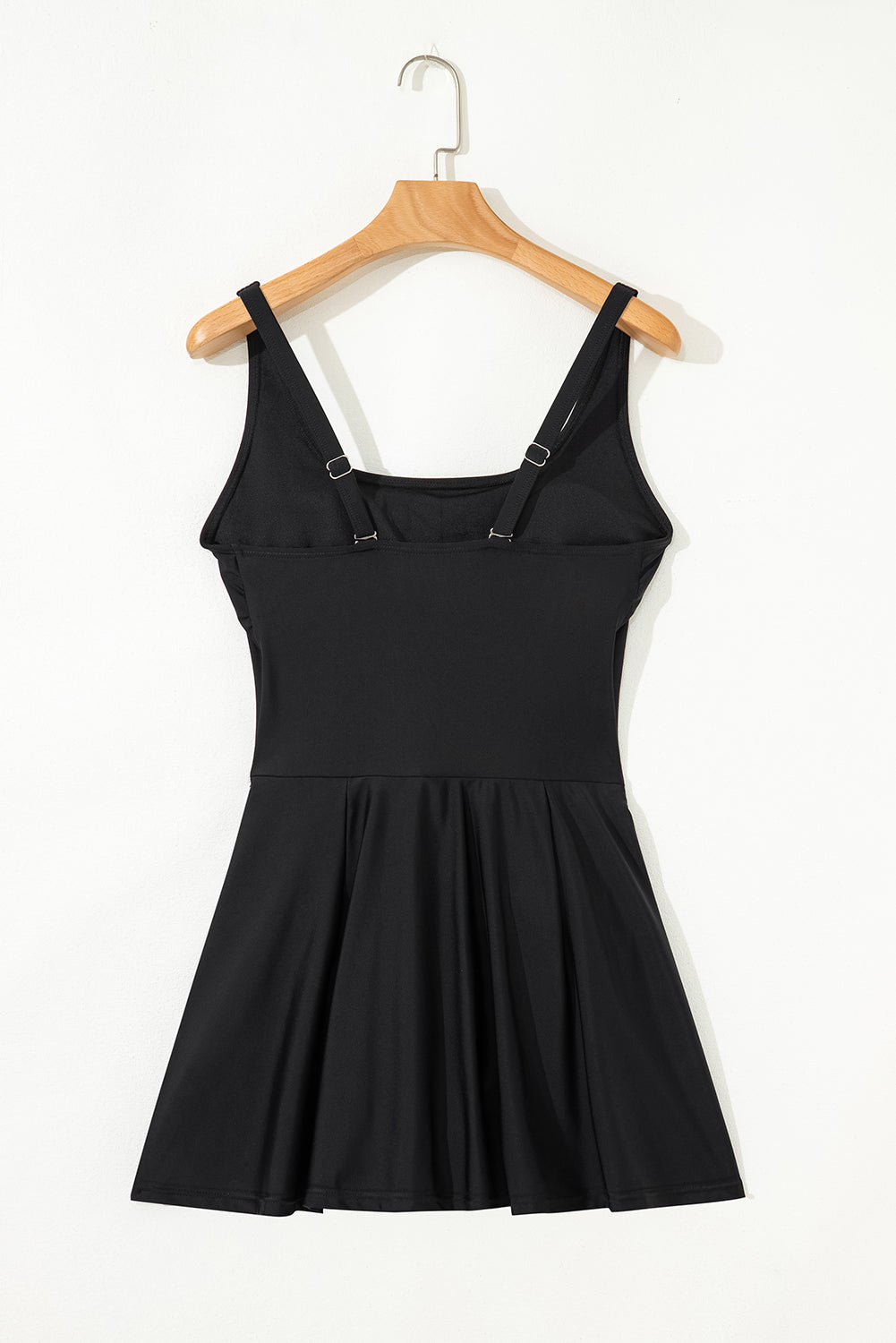 Black U Neck Adjustable Straps Knotted Skirt Patchwork One Piece Swimsuit