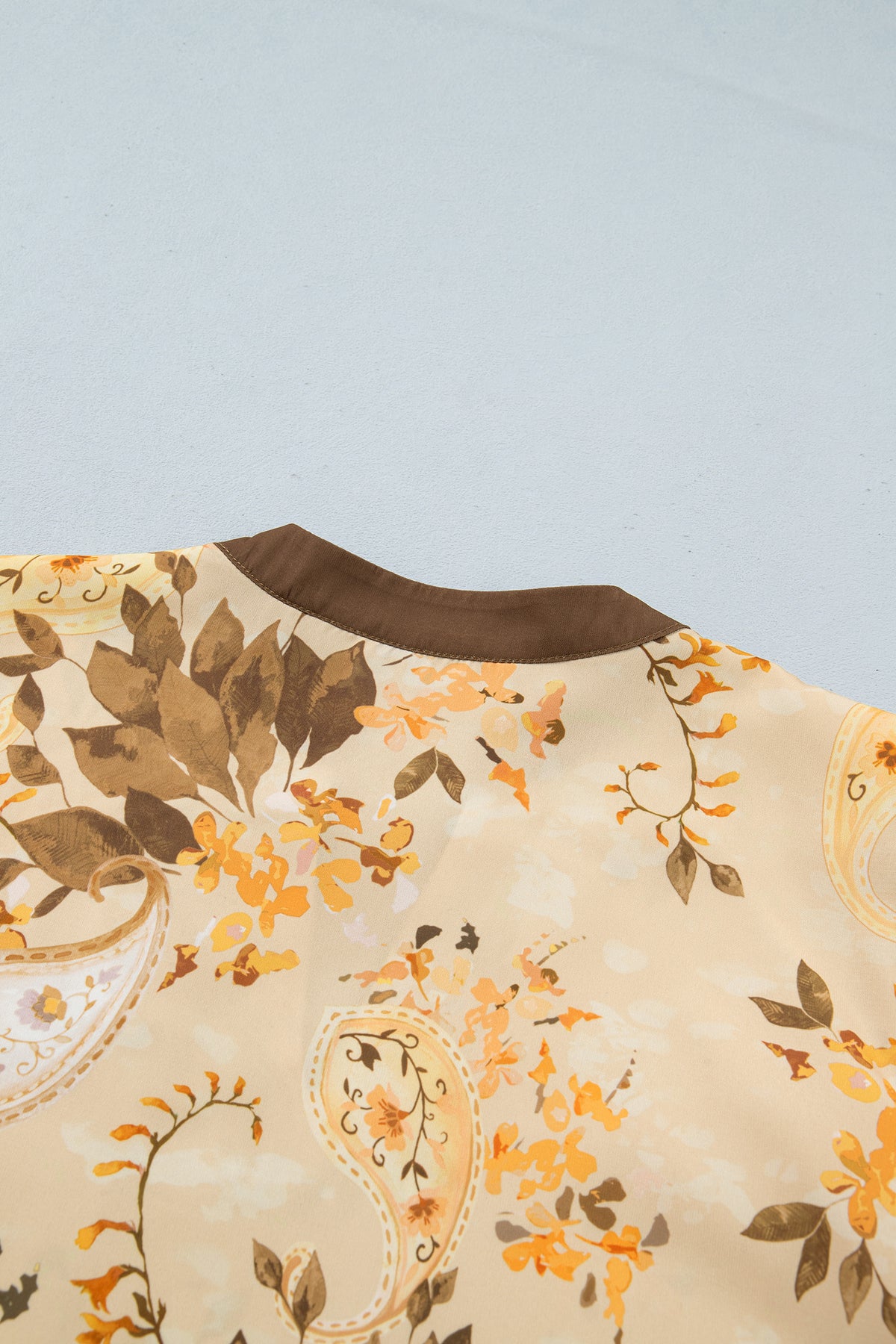 Khaki Paisley Print Tie Neck Long Sleeve Blouse