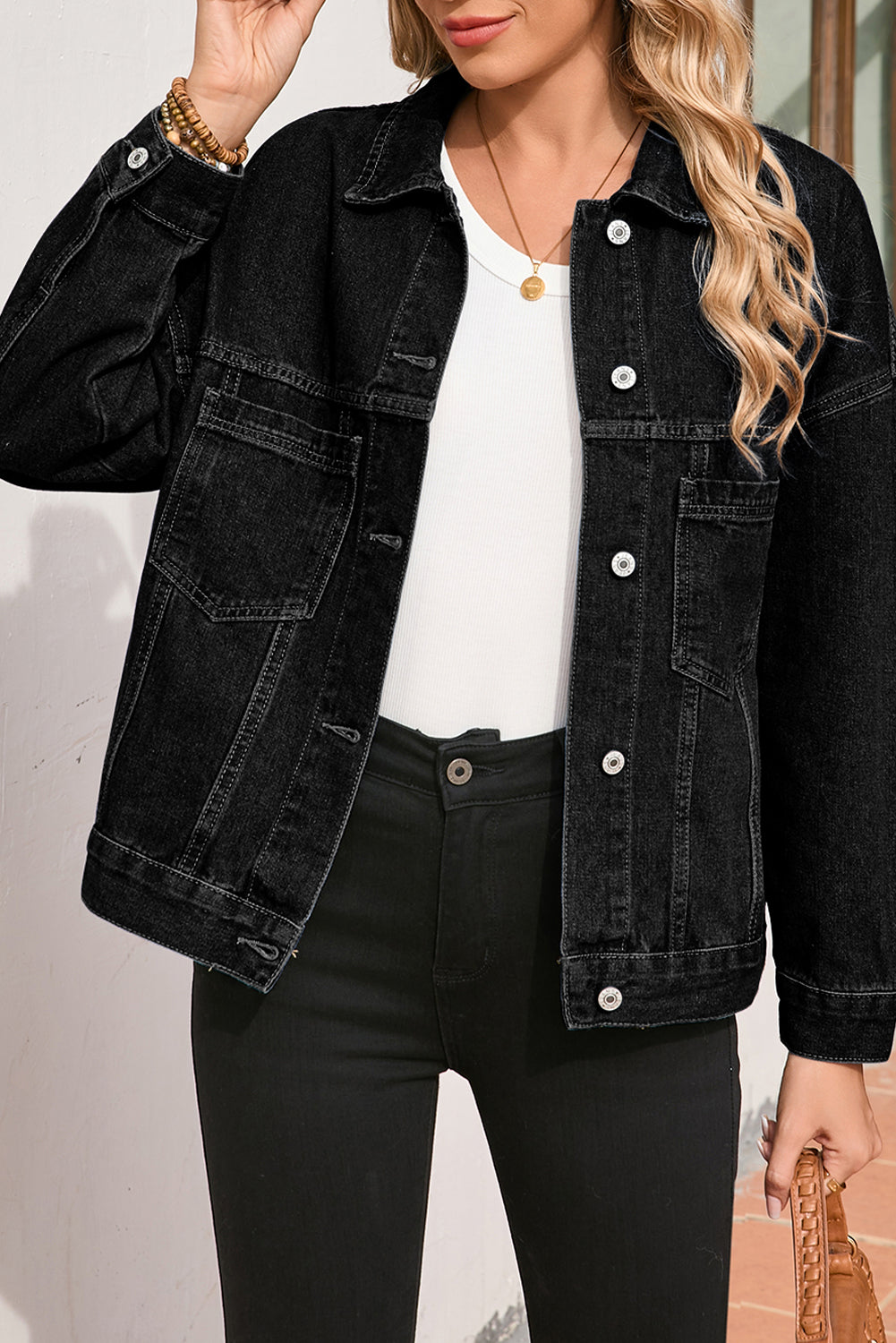 Washed Oversize Pocketed Denim Jacket