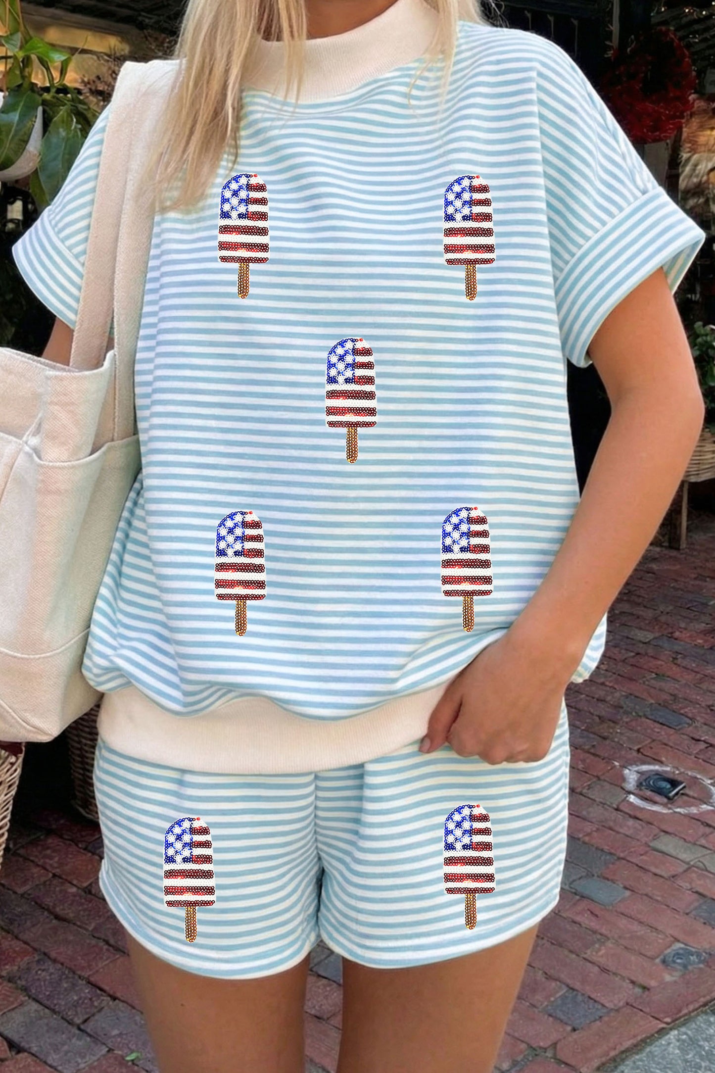 Patriotic Cotton Lounge Set Independence Day Shorts Outfit