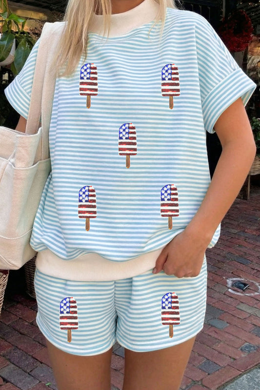 Patriotic Cotton Lounge Set Independence Day Shorts Outfit