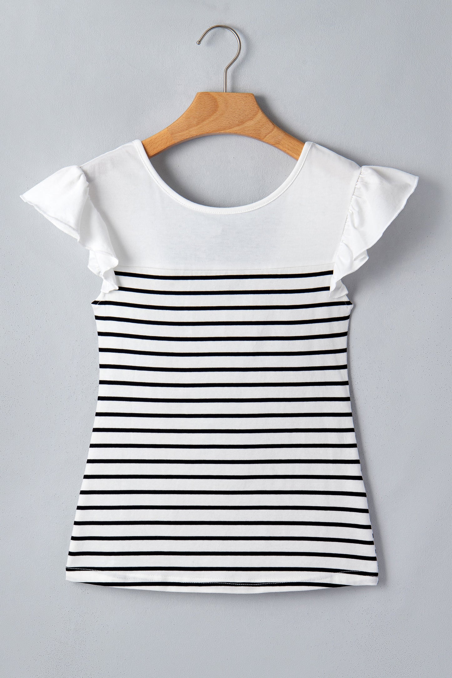 Striped Cotton Tank Top Elegant Bow Back Frill Sleeve