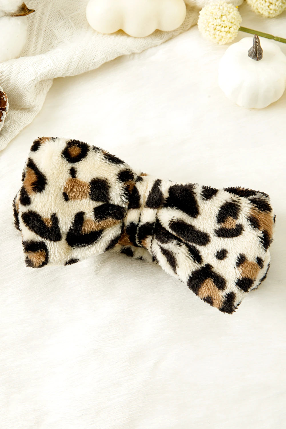 Parchment Leopard Print Bow Knot Wide Elastic Headband