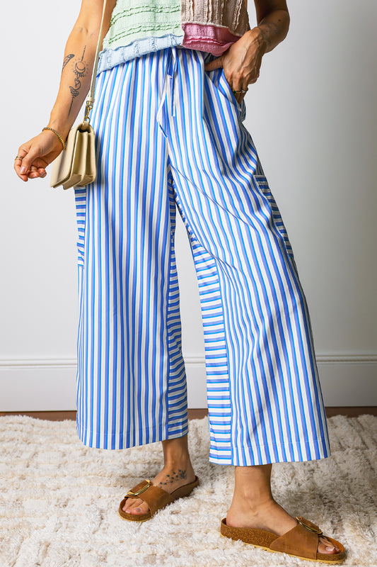 Striped Polyester Wide Leg Pants Casual Resort Trousers