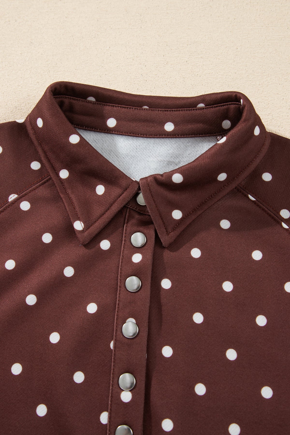 Polka Dot Print Metal Button Collar Casual Pullover Sweatshirt