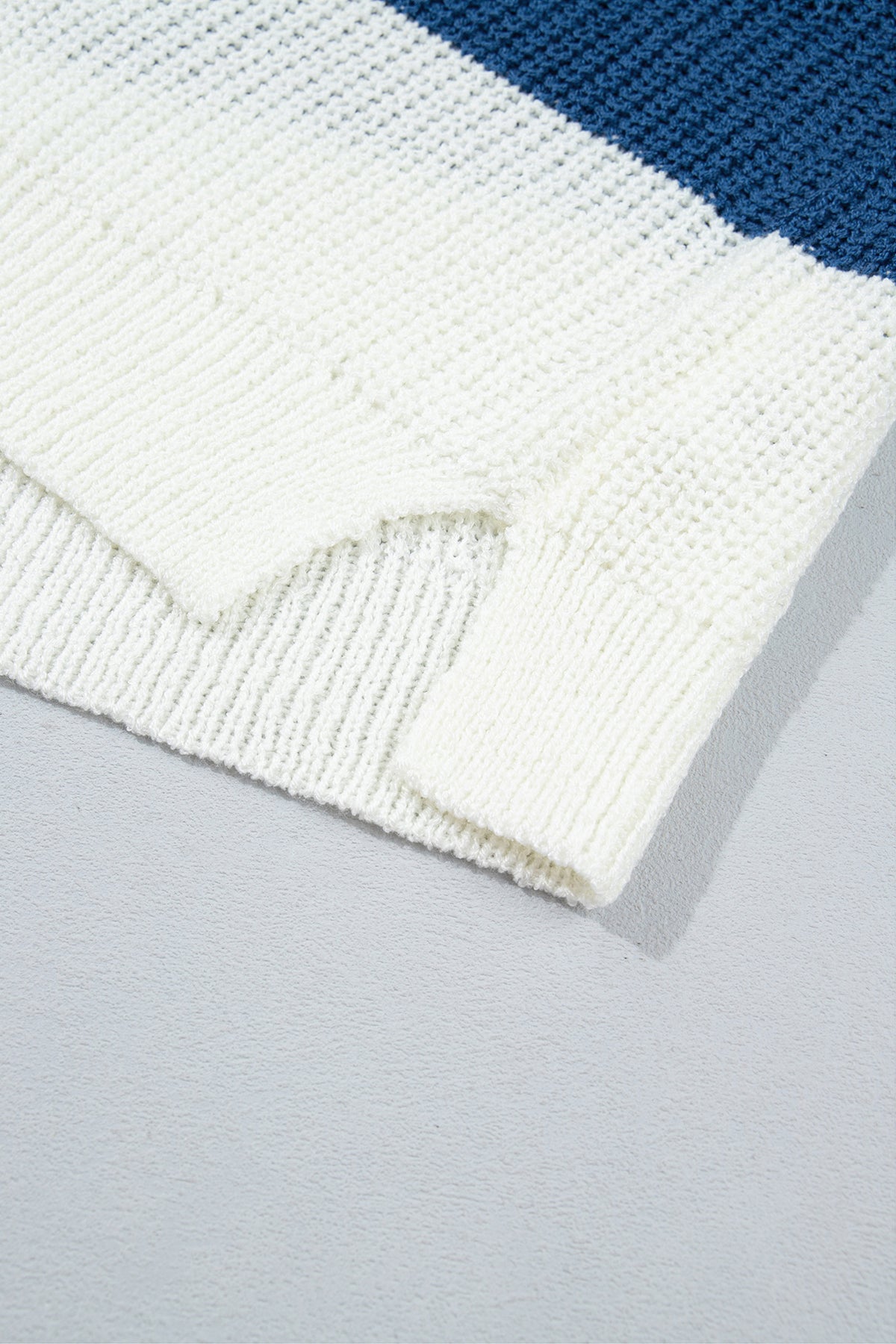 Blue Stripe Striped Colorblock Knit V Neck Short Sleeve Loose Sweater